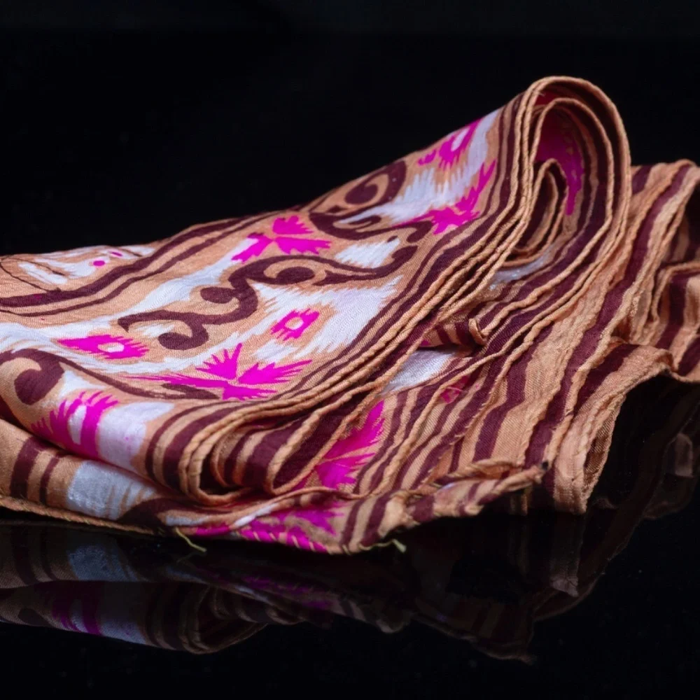 Vintage Silk Boho Hair Scarf | 1970s Long Silk Scarf | Vibrant Colors